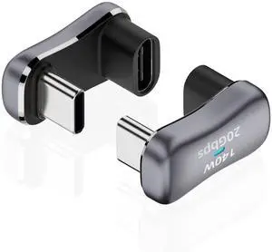 Vszerda 180 USB C Adapter (2 Pack), 180 Degree Angle USB-C Male to Female 20Gbps PD 140W Adapter for Steam Deck, Switch, Laptop, Tablet, Phone and More Type C Devices
