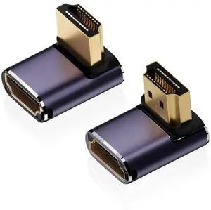 Vszerda 8K HDMI 2.1 Right Angle Adapter (2 Pack), Up&Down 90 Degree and 270 Degree HDMI Male to HDMI Female Extender Connector Aluminum Alloy