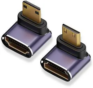 Vszerda 8K Mini HDMI to HDMI Adapter (2 Pack), Up and Down 90 Degree Right Angle Mini HDMI Male to HDMI Female Converter Connector for Raspberry Pi Zero, DSLR Camera, Camcorder, HDTV, Projector