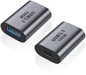 Vszerda USB Female to USB C Female Adapter (2 Pack), 10Gbps USB 3.1 to Type-C Extension Coupler Converter Extender Connector Support Fast Charging for PC, Laptop, Charger, Power Bank