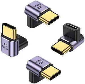 Vszerda 90 Degree USB-C Male to USB-C Female Adapter (4 Pack), Type-C Up and Down Right Angle 40Gbps PD 100W Fast Charging Connector for Steam Deck, Switch, Laptop, MacBook Pro/Air, Tablet and Phone