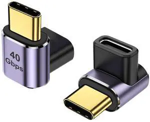 Vszerda 90 Degree USB-C Male to USB-C Female Adapter (2 Pack), Type-C Up and Down Right Angle 40Gbps PD 100W Fast Charging Connector for Steam Deck, Switch, Laptop, MacBook Pro/Air, Tablet and Phone