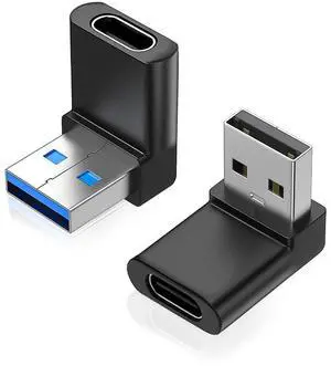 Vszerda 2 Pack Right Angle USB A to USB C Adapter, 90 Degree Up and Down Angle USB 3.0 Male to Type C Female Connector for PC, Laptop, Tablet and Phones