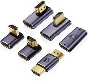 Vszerda 8K HDMI 2.1 Adapter (6 Pack), Up&Down, Left&Right 90 Degree and 270 Degree Male to Female HDMI Extender, Female to Female and Male to Male HDMI Coupler Extension Connector Aluminum Alloy