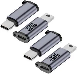 Vszerda Mini USB 2.0 to USB C Adapter (4 Pack), USB Type C Female to Mini USB Male Converter Connector for Digital Camera, MP3 Players, Dash Cam, GPS Receiver and More (Grey)