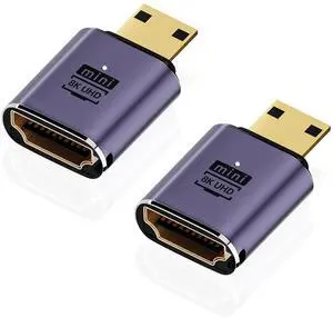 Vszerda 8K Mini HDMI to HDMI Adapter (2 Pack), Mini HDMI Male to HDMI Female Cable Converter Connector for Raspberry Pi Zero, DSLR Camera, Camcorder, HDTV, Projector, Laptop and Tablet