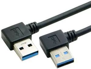 Vszerda Cable 50cm USB 3.0 Type-A 90 Degree Left Angled to Right Angled Data Cable for Hard Disk Computer