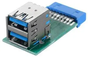 Vszerda Vertical Dual USB 3.0 A Type Female to Motherboard 20 Pin Box Header Slot Adapter PCBA