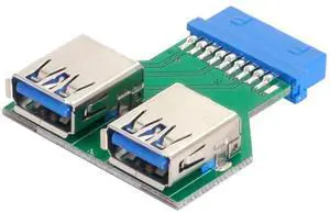 Vszerda Dual USB 3.0 A Type Female to Motherboard 20/19 Pin Box Header Slot Adapter PCBA