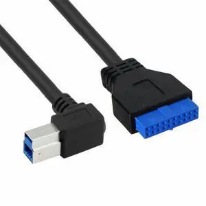 Vszerda Cable 90 Degree Left Angled USB 3.0 B Type Male to 3.0 Motherboard 19pin Header 50cm