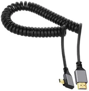 Vszerda Micro HDMI 2.0 Male to HDMI Male 4K 60hz Stretch Coiled Cable Left Angled 90 Degree for HDTV Computer Laptop Monitor