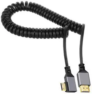 Vszerda Mini HDMI 2.0 Male to HDMI Male 4K 60hz Stretch Coiled Cable Left Angled 90 Degree for HDTV Computer Laptop Monitor