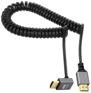 Vszerda HDMI 2.0 Male to HDMI Male 4K 60hz Stretch Coiled Cable Down Angled 90 Degree for HDTV Computer Laptop Monitor