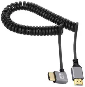 Vszerda HDMI 2.0 Male to HDMI Male 4K 60hz Stretch Coiled Cable Right Angled 90 Degree for HDTV Computer Laptop Monitor
