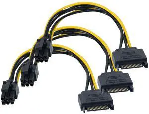 Vszerda 6 Pin SATA Power Cable 3 Pack SATA 15-Pin to 6-Pin PCI Express Card Power Cable Adapter 8 Inch