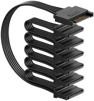 Vszerda sata Power Splitter Cable 6 Way, 15 Pin SATA to 6 for HDDSSDOptical Drives, sata Power Connector Supply Extension Cable, Black
