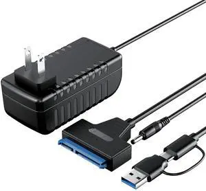 Vszerda SATA to USB 3.0 and USB C Adapter Cable for 3.5 2.5 Inch SSD/HDD Hard Drive Reader, External Converter for SSD/HDD Data Transfer with 12V/2A Power Adapter