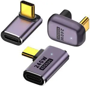 Vszerda USB C 90 Degree Adapter,USB C Right Angle Adapter with 40 Gbps PD 240W 8K@60hz Video Charge (E-3PCS)