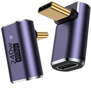 Vszerda USB C 90 Degree Adapter,USB C Right Angle Adapter with 40 Gbps PD 240W 8K@60hz Video Charge,Compatible for MacBook Pro/Air,Steam Deck,Switch,VR and More Type C Devices (A-2PCS)