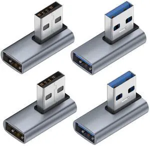 Vszerda 90 Degree USB 3.1 Adapter,Right Angle USB A Male to Female Adapter for PC,Laptop,USB A Charger and More USB Devices (2-Left&2-Right)