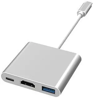 Vszerda USB C to HDTV 3-in-1 Adapter, Type-C Hub with HDMI 4K Output, USB 3.0 Port, 100W Charging Port, Compatible with MacBook,  HP, Samsung and More