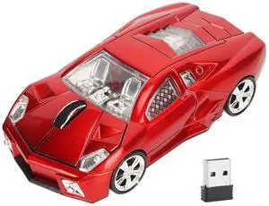 Vszerda Sport Car Shaped Computer Mouse, 1600DPI Ergonomic Gaming Optical with USB Receiver, LED Light, Car for PC Laptop Notebook, for for