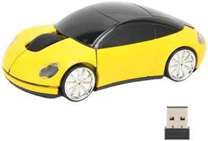Vszerda Mouse, 2.4GHz Cool 3D Sport Car Shape Gaming with USB Receiver, Car Mouse for PC/Computer/Laptop(Yellow)