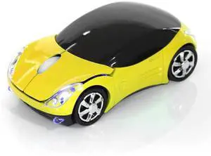Vszerda 2.4G Wireless Mouse Car Mouse with USB Receiver, Cute 1600DPI Optical Computer Mice for PC Laptop Tablet, Compatible with Wins XP/7/ME/2000 & for OS - Yellow