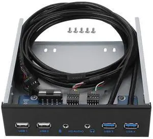 Vszerda 5.25 Inch Front Panel USB Hub with 2 x USB 3.0 Ports & 2 x USB 2.0 Ports & 1 x HD Audio Port 19 Pin Extension Front Panel Card Reader Support WinXP/2003/VISTA/2008/Windows