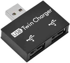 Vszerda Mini Hub USB2.0 Male to 2-Port USB Twin Charger Splitter Adapter Converter Kit for Mobile Phone/Laptop (Black)