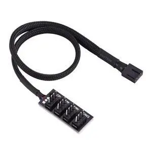 Vszerda PWM Fan Hub, PC CPU Cooling 3Pin/4Pin Fan Power Cable Hub Adapter, Sleeved PWM Case Fan Power Supply Cable Splitter for Computer Cooler Case Fans 1 to 4 Way
