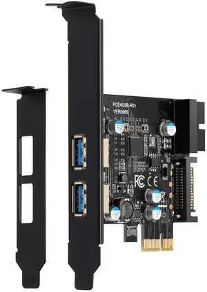 Vszerda PCI-E to USB 3.2 Gen 1 Card 5Gbps Dual USB-A Ports Expansion Card with 20PIN Front Panel Header USB Card,PCI Express Card with 15-Pin SATA Power Connector.