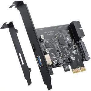 Vszerda PCI-E 1X to USB 3.2 GEN1 5Gbps External USB-A+Type-C Expansion Card, Built-in USB 3.0 20PIN Front Panel Connector and 15PIN Power Connector, USB3.0 2-Port Adapter Card.