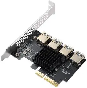 Vszerda PCI-E 4X to 4 PCIe Slots Riser Card,USB 3.0 Adapter Multiplier Card for Bitcoin Mining