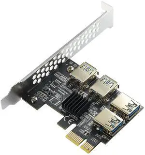 Vszerda PCI-E 1 to 4 Express 16X Slots Riser Card, 1X to External 4 USB 3.0 Adapter Multiplier for Bitcoin Mining