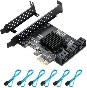 Vszerda 6-Port PCIe SATA 3.0 Expansion Card - 6 Gbps, Includes 6 SATA Cables and Low Profile Bracket (ASMedia ASM1166)