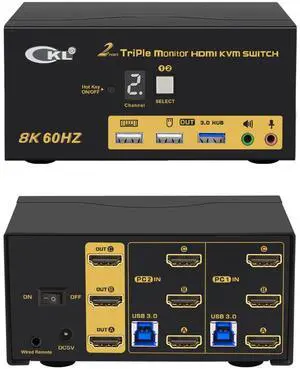 CKL 8K HDMI 2.1 KVM Switch (2 Computers 3 Monitors with EDID) CKL 8K HDMI 2.1 KVM Switch (2 Computers 3 Monitors with EDID)