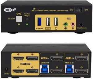 CKL DisplayPort MST KVM Switch (2 DP in 2 DP + 2 HDMI Out for 2 Computers 4 Monitors