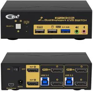 CKL KVM Switch DisplayPort 1.4 8K@30Hz 5K@60Hz 4K@144Hz(2 Computers 2 Monitors)