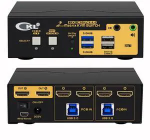 CKL 4K KVM Switch Dual Monitor for 2 Computers 2 Monitors (HDMI + HDMI Matrix Display)