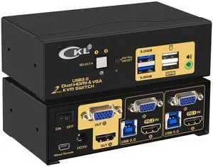 CKL 4K KVM Switch Dual Monitor for 2 Computers 2 Monitors (HDMI + VGA)