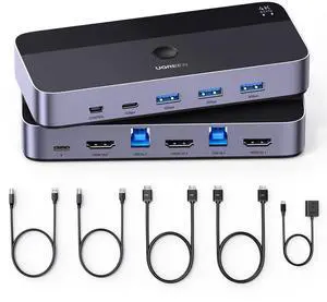 USB 3.0 HDMI KVM Switch with 4 USB 3.0 Ports 4K@60Hz for 2 Computers Sharing 1 Monitor Keyboard Mouse Hard Drives Printer, with 2 HDMI Cables, 2 USB Cables and Controller
