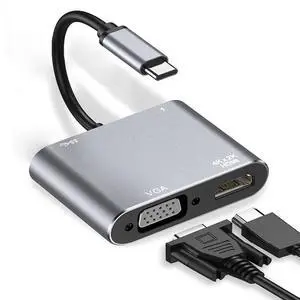 Vszerda USB C to HDMI VGA Adapter,USB Type C to VGA HDMI Adapter Thunderbolt 3 VGA Adapter for MacBook Pro/iPad Pro/Air 2020 2019 2018,Dell XPS 13/15,Surface Pro, Galaxy S8/S9, Huawei P20