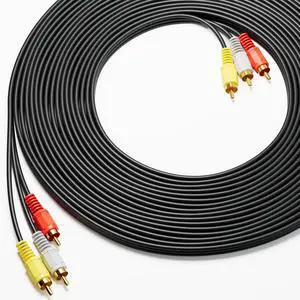 Vszerda RCA Cables, 3RCA Cable Audio Video 24K Gold Plated Connecting Audio Video Components AV Male to Male Cable for Home Theater amp, Stereo Systems (10ft-1pcs)
