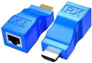 Vszerda HDMI Repeater, 2 PCS HDMI Extender Transmitter and Receiver Network RJ45 Over Cat 5e / 6 1080p with Built-in Thunder Protection Circuit