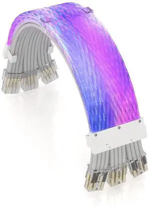 Vszerda RGB PSU Cables,Full White ARGB GPU Power Supply Cable 3 * 8(6+2) Pin,Strimer Extension Cable Kit 5V 3Pin Synchronized,Customed White PC Chassis (Transparent Connector Mesh Style)