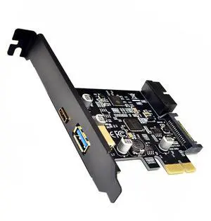Vszerda PCI-E 1X to USB 3.1 Gen1 (5Gbps) 2-Port USB C+USB A Expansion Card USB 3.1 PCI Express Card Adapter for 19pin Front USB 3.0 PCI-e Controller Pcie x1 Converter