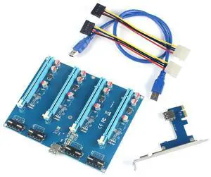Vszerda PCI-E Adapter Card PCIe 1 to 4 Riser Card 1X to 16X Slot Mining Card for PC Computer Connector for Miner BTC Bitcoin