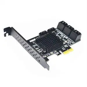 Vszerda 8 Ports SATA 3.0 to PCIe Expansion Card Adapter Converter with 6 SATA Cables Low Profile Bracket Boot As System Disk for Marvell 88SE9215 Chip with Heat Sink HDD (Only Card)