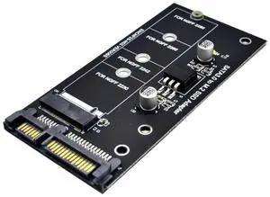 Vszerda SATA 3 to M.2 (NGFF) SSD 7+5 Pin Connector Converter Adapter Card M2 to SATA III Expansion Card B Key Support 30/42/60/80mm (Black)